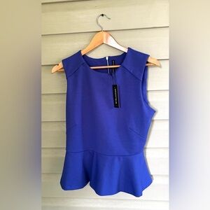 W118 by Walter Baker Mark Top Blue Indigo Peplum Sleeveless Zip-Up Back Sz M NWT